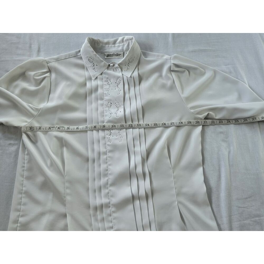 Yves St. Clair Pleated White Long Sleeve Collared Blouse, Size 14, Button Down - Picture 7 of 10